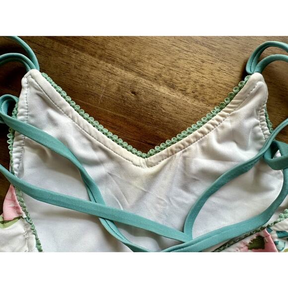 SweetHoney Morgan Skirted One Piece Swimsuit Creamy Floral Pink Green Gingham 5 - Picture 9 of 9